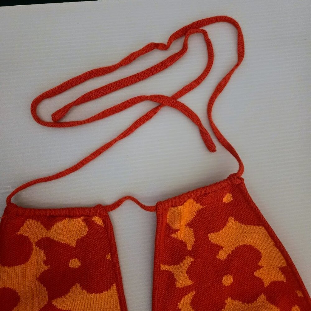 Women's Orange Floral Halter Knit Top - Picture 6 of 6